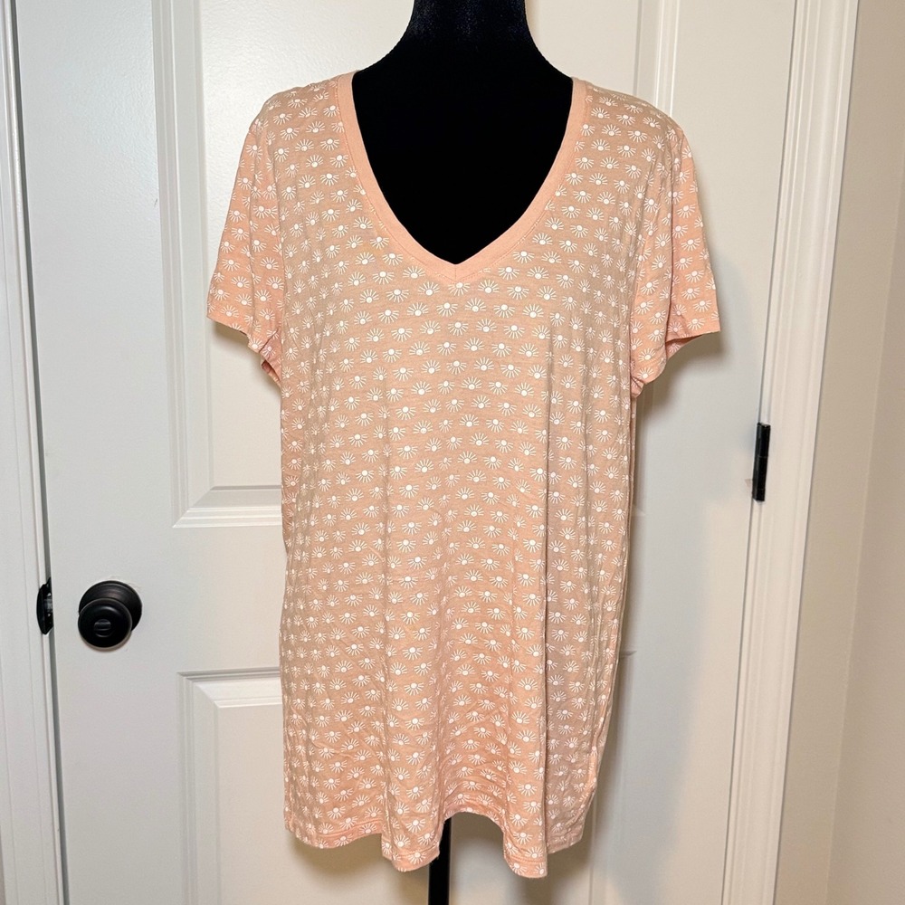 Gap Favorite Tee XL Peach V-Neck Short Sleeve T-Shirt Women Casual Boho